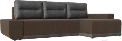 Диван угловой Лига Диванов Чикаго правый / 110776 (рогожка коричневый/подушки серые)