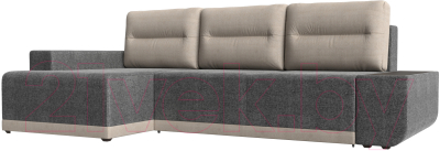 Диван угловой Лига Диванов Чикаго левый / 110778 (рогожка серый/подушки бежевые)