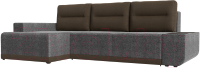 Диван угловой Лига Диванов Чикаго левый / 110779 (рогожка серый/подушки коричневые)