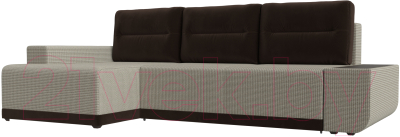 Диван угловой Лига Диванов Чикаго левый / 110781 (корфу 02/подушки микровельвет коричневые)