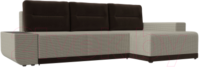 Диван угловой Лига Диванов Чикаго правый / 110781 (корфу 02/подушки микровельвет коричневый)
