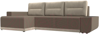 Диван угловой Лига Диванов Чикаго левый / 110783 (корфу 03/подушки микровельвет бежевые)