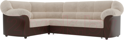 Диван угловой Лига Диванов Карнелла левый / 60274 (велюр бежевый/экокожа коричневый)
