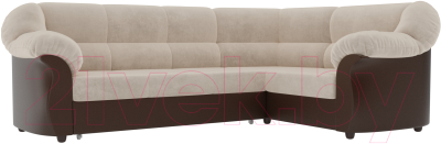Диван угловой Лига Диванов Карнелла правый / 60274 (велюр бежевый/экокожа коричневый)