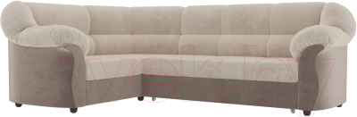 Диван угловой Лига Диванов Карнелла левый / 60275 (велюр бежевый/коричневый)