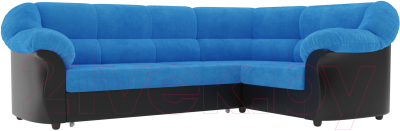 Диван угловой Лига Диванов Карнелла правый / 60276 (велюр голубой/экокожа черный)