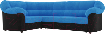 Диван угловой Лига Диванов Карнелла левый / 60277 (велюр голубой/черный)