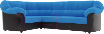 Диван угловой Лига Диванов Карнелла левый / 60276 (велюр голубой/экокожа черный)