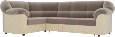 Диван угловой Лига Диванов Карнелла левый / 60279 (велюр коричневый/экокожа бежевый)