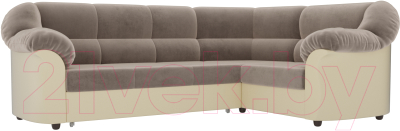 Диван угловой Лига Диванов Карнелла правый / 60279 (велюр коричневый/экокожа бежевый)