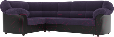 Диван угловой Лига Диванов Карнелла левый / 60280 (велюр фиолетовый/экокожа черный)