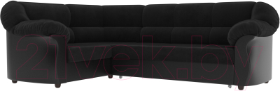 Диван угловой Лига Диванов Карнелла левый / 60283 (велюр черный/экокожа черный)