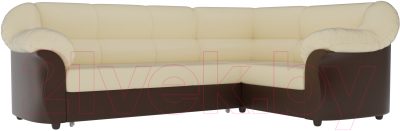 Диван угловой Лига Диванов Карнелла правый / 60286 (экокожа бежевый/коричневый)