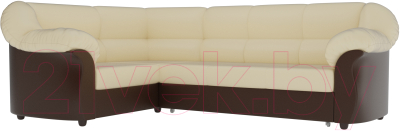 Диван угловой Лига Диванов Карнелла левый / 60286 (экокожа бежевый/коричневый)