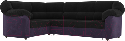 Диван угловой Лига Диванов Карнелла левый / 60284  (велюр черный/фиолетовый)