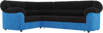Диван угловой Лига Диванов Карнелла левый / 60282 (велюр черный/голубой)