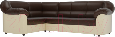 Диван угловой Лига Диванов Карнелла левый / 60291  (экокожа коричневый/бежевый)