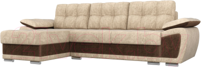 Диван угловой Лига Диванов Нэстор левый / 31522 (велюр бежевый/коричневый)