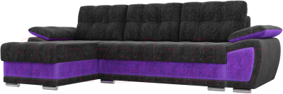 Диван угловой Лига Диванов Нэстор левый / 31527 (велюр черный/фиолетовый)