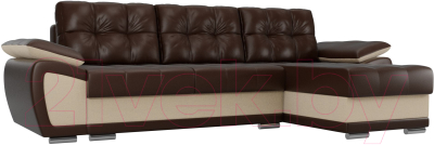 Диван угловой Лига Диванов Нэстор правый / 100431 (экокожа коричневый/рогожка бежевый)