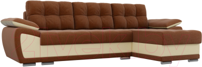 Диван угловой Лига Диванов Нэстор правый / 100422 (рогожка коричневый/экокожа бежевый)