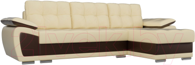Диван угловой Лига Диванов Нэстор правый / 100427 (экокожа бежевый/коричневый)