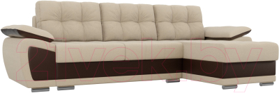 Диван угловой Лига Диванов Нэстор правый / 100418 (рогожка бежевый/экокожа коричневый)