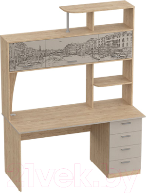 Письменный стол Мебельград СК-11 (дуб натуральный светлый/капучино/фотопечать)