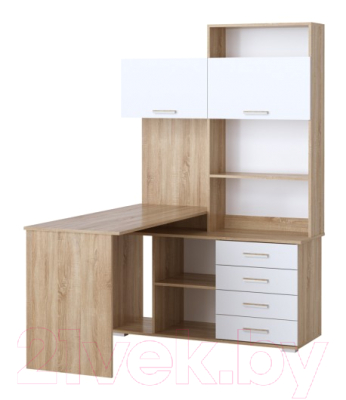 Письменный стол Памир ПКС-11 левый (дуб сонома/белый глянец)