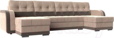 Диван П-образный Лига Диванов Марсель П 121 / 60531 (велюр, бежевый/коричневый)