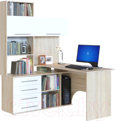 Компьютерный стол Сокол-Мебель КСТ-14 (левый, дуб сонома/белый)