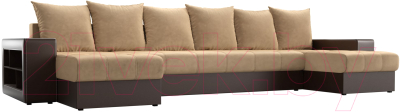 Диван П-образный Mebelico Дубай 154 / 60714 (микровельвет бежевый/экокожа коричневый)