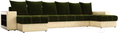 Диван П-образный Mebelico Дубай 154 / 60715 (микровельвет зеленый/экокожа бежевый)