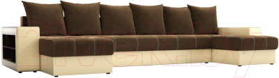 Диван П-образный Mebelico Дубай 154 / 60716 (микровельвет коричневый/экокожа бежевый)