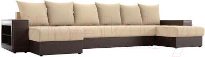 Диван П-образный Mebelico Дубай 154 / 60719 (рогожка бежевый/экокожа коричневый)