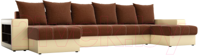 Диван П-образный Mebelico Дубай 154 / 60720 (рогожка коричневый/экокожа бежевый)