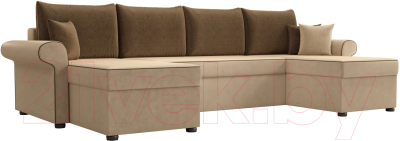 Диван П-образный Mebelico Милфорд 156 / 60829 (микровельвет бежевый, подушки коричневый)