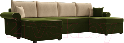 Диван П-образный Mebelico Милфорд 156 / 60831 (микровельвет зеленый, подушки бежевый)