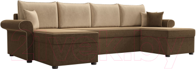 Диван П-образный Mebelico Милфорд 156 / 60833 (микровельвет коричневый, подушки бежевый)