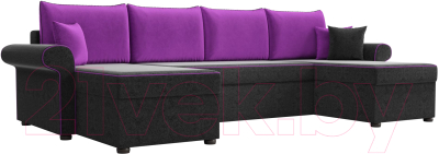 Диван П-образный Mebelico Милфорд 156 / 60837 (микровельвет черный, подушки фиолетовый)