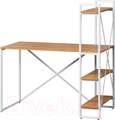 Письменный стол Loftyhome Мальборк Практик-П / 1627826 (дуб золотой с белым основанием)