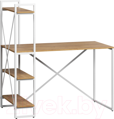 Письменный стол Loftyhome Мальборк Практик-Л / 1627828 (дуб золотой с белым основанием)