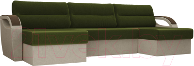 Диван П-образный Лига Диванов Форсайт / 100818 (микровельвет зеленый/бежевый)