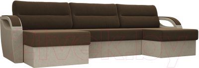 Диван П-образный Лига Диванов Форсайт / 100820 (микровельвет коричневый/бежевый)