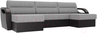 Диван П-образный Лига Диванов Форсайт / 101209 (рогожка серый/экокожа черный)