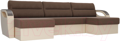Диван П-образный Лига Диванов Форсайт / 101211 (рогожка коричневый/бежевый)