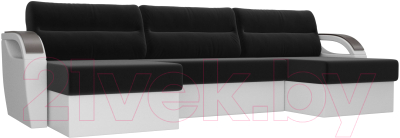 Диван П-образный Лига Диванов Форсайт / 100825 (микровельвет черный/экокожа белый)