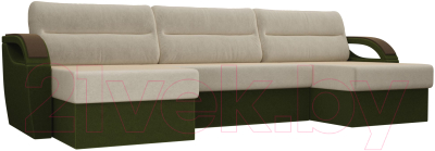 Диван П-образный Лига Диванов Форсайт / 100815 (микровельвет бежевый/зеленый)