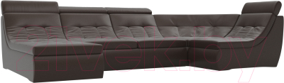 Диван П-образный Лига Диванов Холидей Люкс модульный 238 / 105599 (экокожа коричневый)