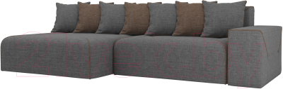 Диван угловой Mebelico Кёльн 242 левый / 105088 (рогожка серый/подушки коричневые)